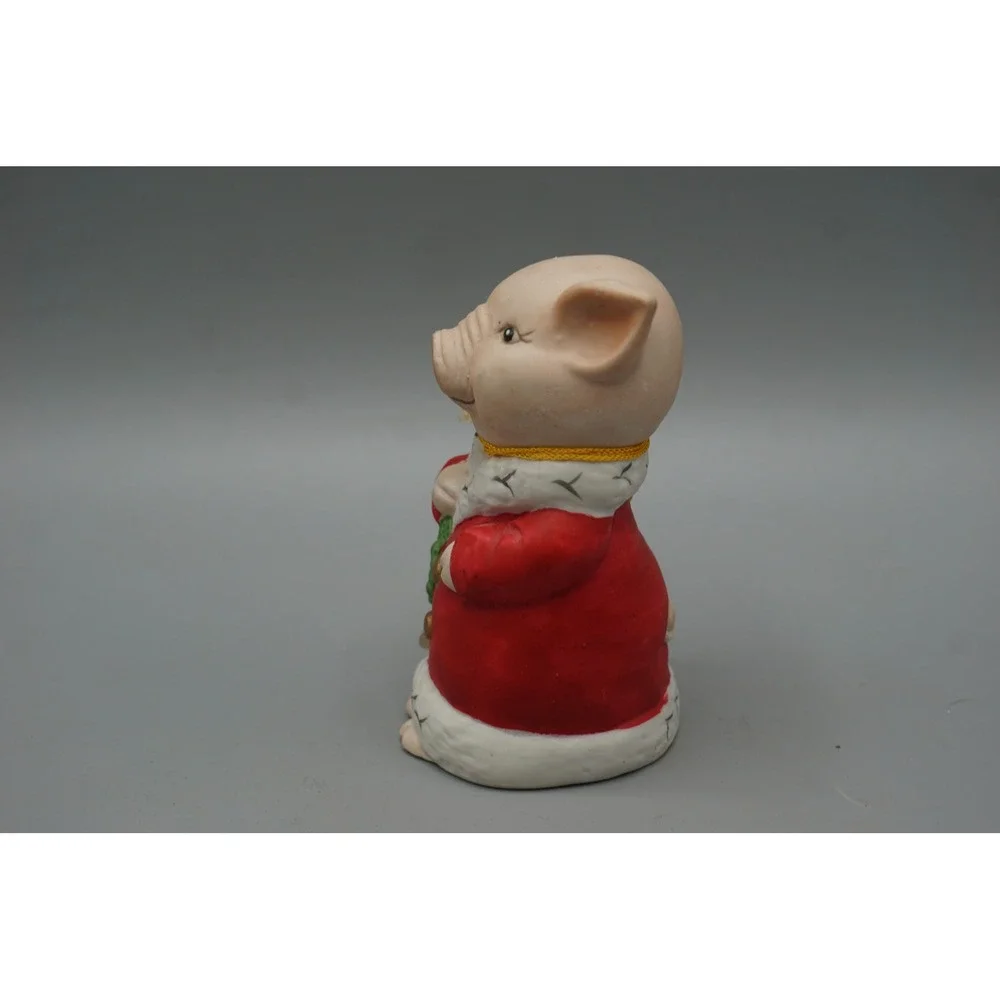 Vintage 1980 Jasco Critter Bells Porcelain‎ Pig Christmas Wreath Figurine Bell